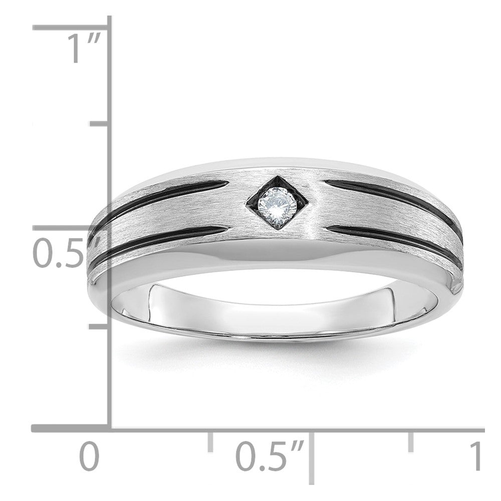 14k White Gold with Black Rhodium Men's Satin 1/20 carat Diamond Complete Ring