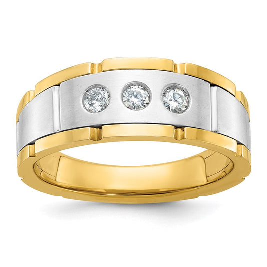 14k Two-tone Gold Men's Polished and Satin Diamond Ring Mounting