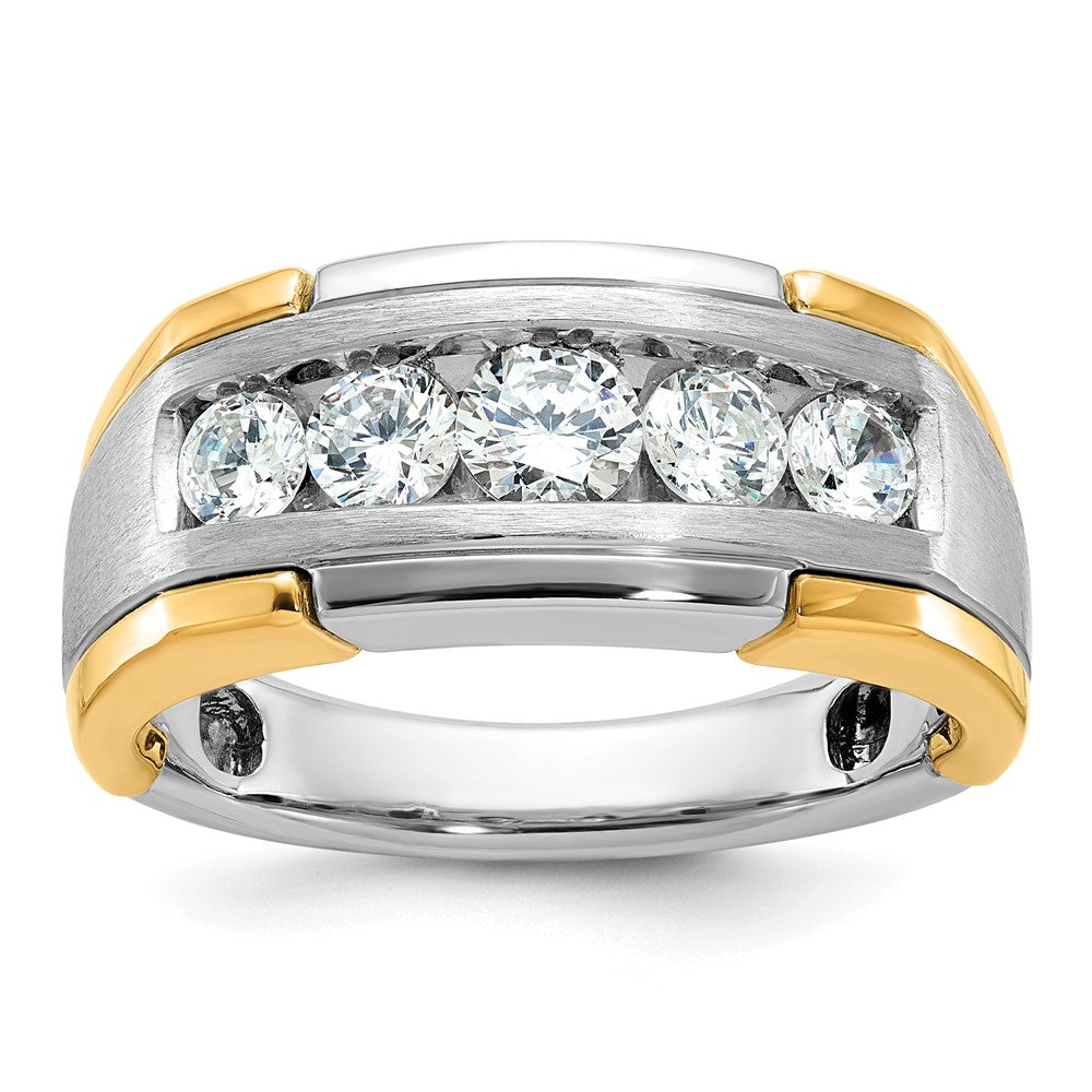 14k Two-tone Gold Men's Polished and Satin 1 carat Diamond Complete Ring