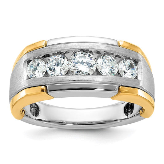 14k Two-tone Gold Men's Polished and Satin 1 carat Diamond Complete Ring
