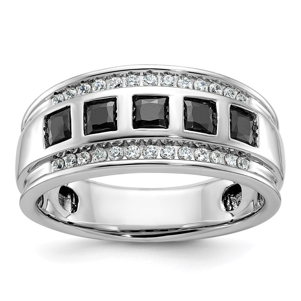 14k White Gold Men's 1.5 carat Black and White Diamond Complete Ring