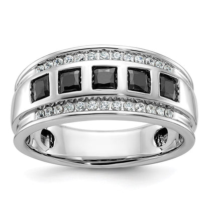 14k White Gold Men's 1.5 carat Black and White Diamond Complete Ring
