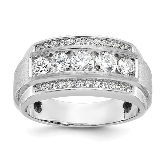 14k White Gold Men's Polished and Satin 2.1 carat Diamond Complete Ring