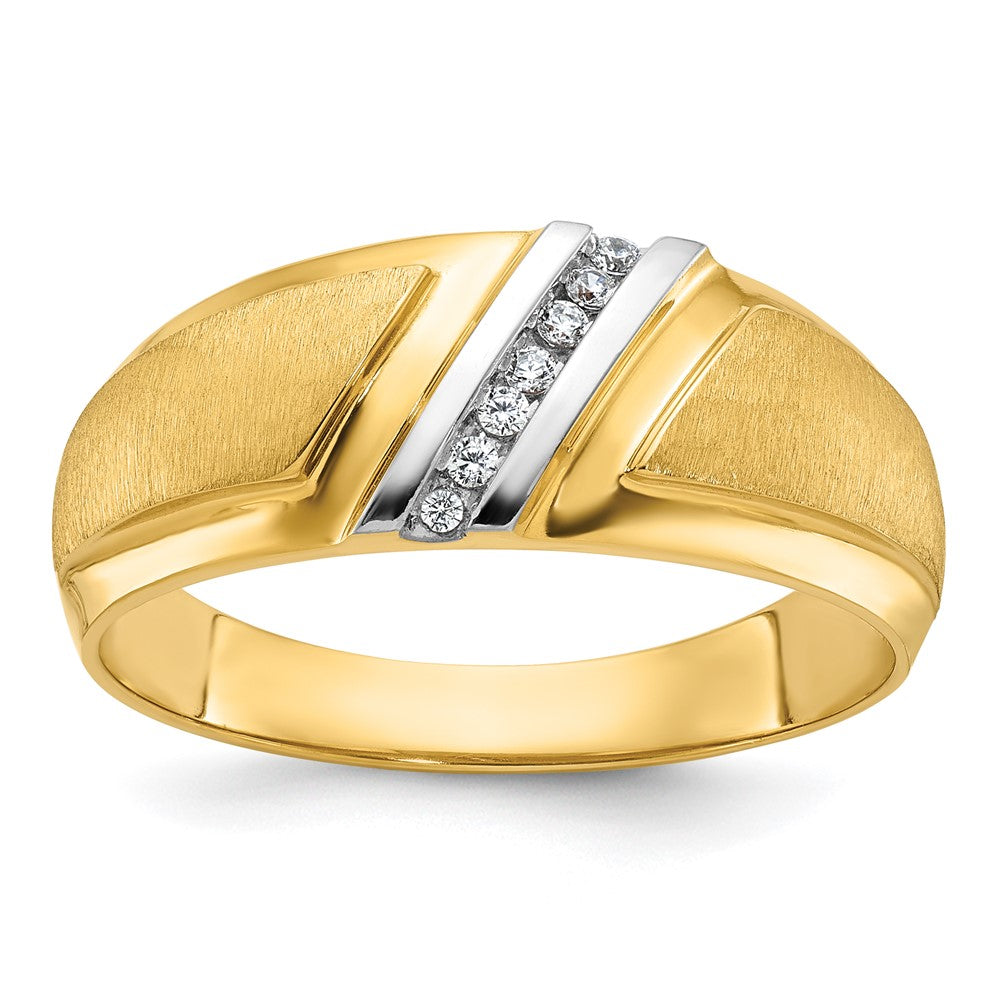 14k Yellow u0026 Rhodium Gold with White Rhodium Men's Polished and Satin 1/20 carat Diamond Complete Ring