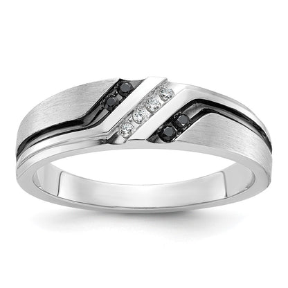 14k White Gold with Black Rhodium Men's Satin 1/8 carat Black and White Diamond Complete Ring