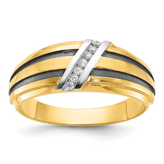 14k Yellow u0026 Rhodium Gold with Black and White Rhodium Men's Satin Diamond Ring Mounting