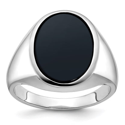14k White Gold Men's Oval Onyx Complete Ring