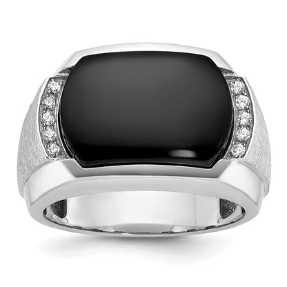 14k White Gold Men's Satin Onyx and 1/10 carat Diamond Complete Ring
