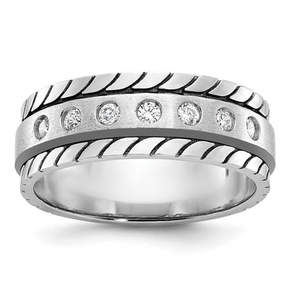 14k White Gold Men's Polished and Satin Diamond Ring Mounting