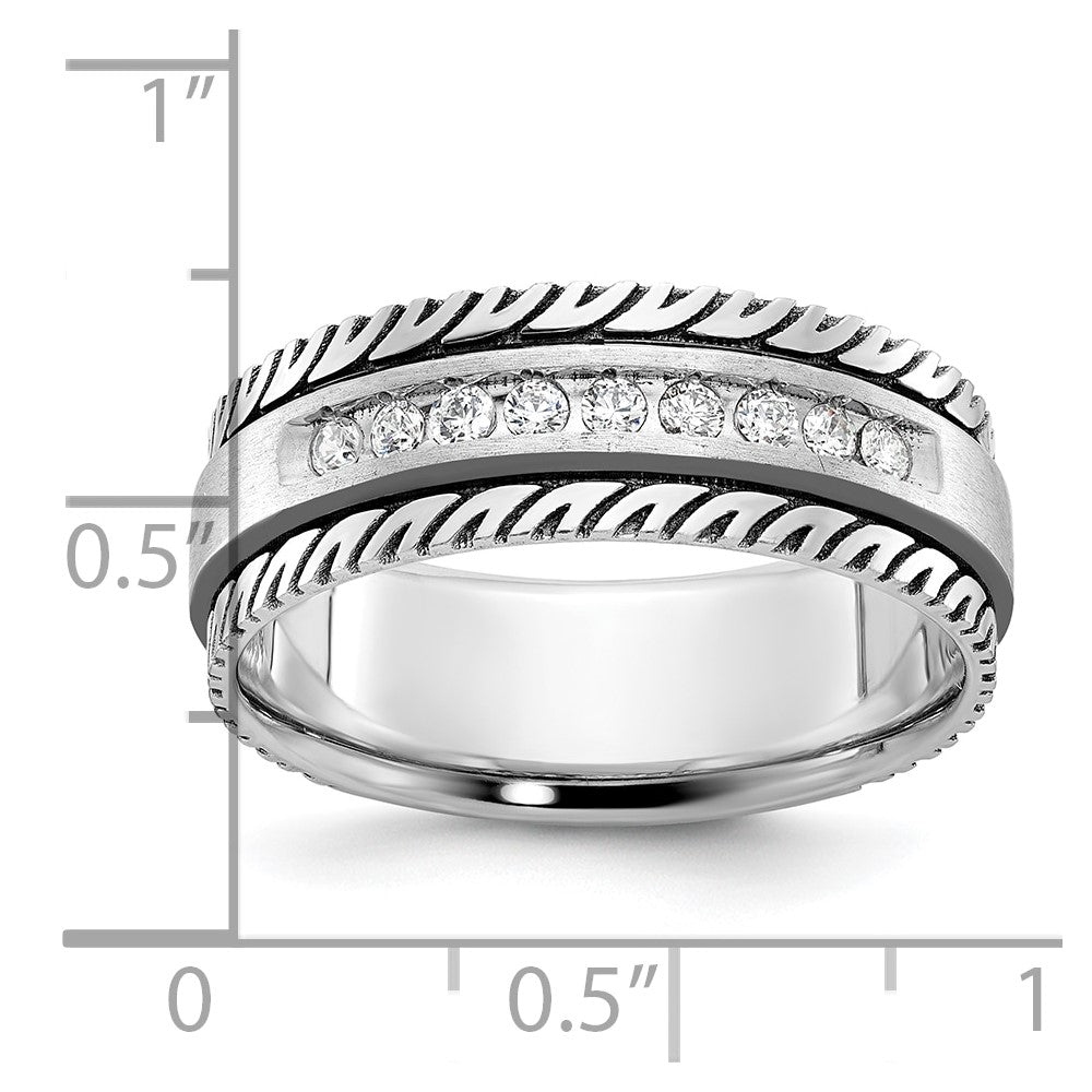 14k White Gold with Black Rhodium Men's Satin 1/5 carat Diamond Complete Ring