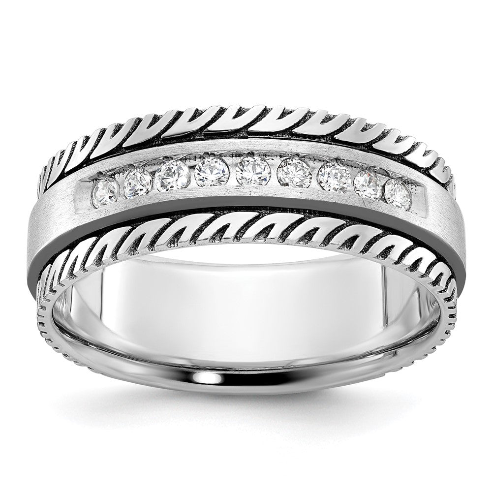 14k White Gold Men's Polished and Satin Diamond Ring Mounting