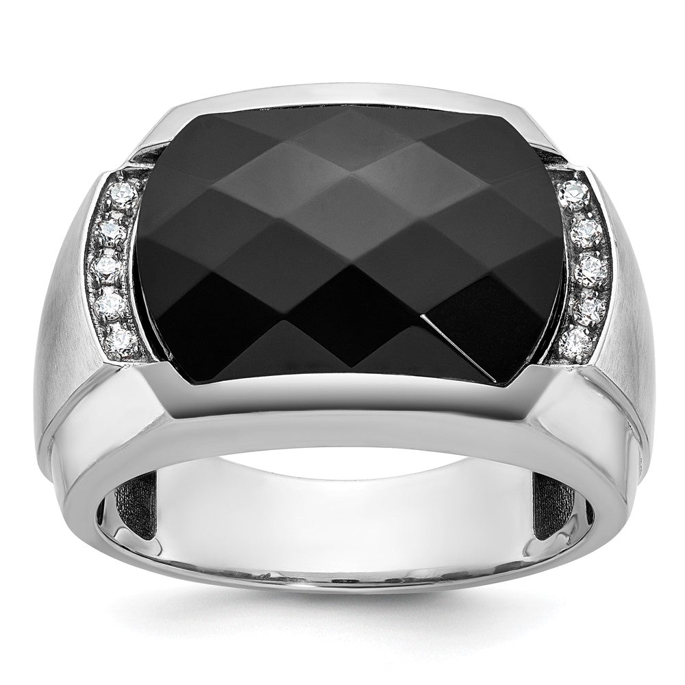 14k White Gold Men's Satin Onyx and Diamond Ring Mounting