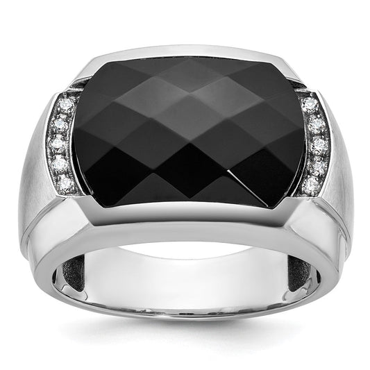 14k White Gold Men's Satin Onyx and Diamond Ring Mounting
