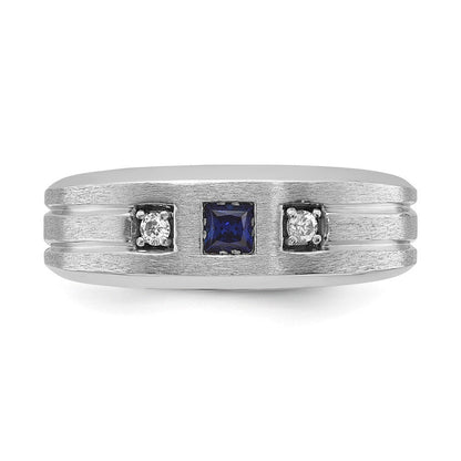 14k White Gold Men's Satin Lab Created Sapphire Diamond Ring Mounting