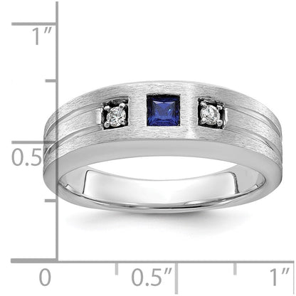 14k White Gold Men's Satin Lab Created Sapphire Diamond Ring Mounting
