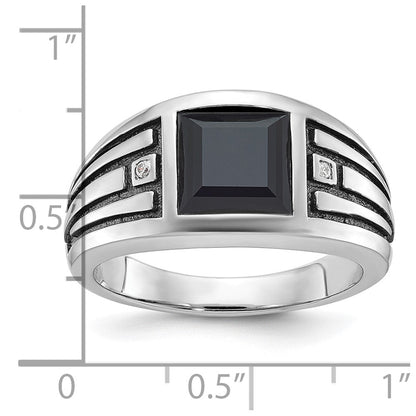 14k White Gold with Black Rhodium Men's Onyx and Diamond Complete Ring