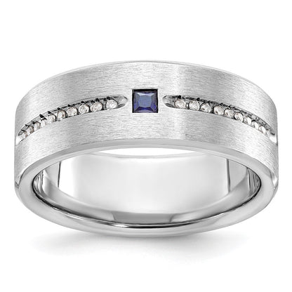 14k White Gold Men's Satin Sapphire/Diamond Ring Mounting