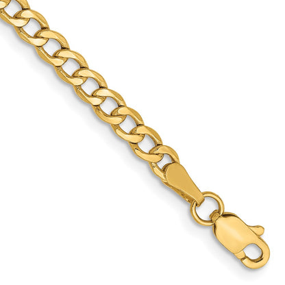 14K Yellow Gold 9 inch 3.35mm Semi-Solid Curb with Lobster Clasp Anklet