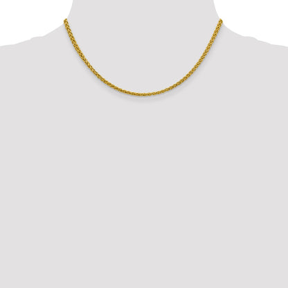 14K Yellow Gold 16 inch 3.45mm Semi-Solid Wheat with Lobster Clasp Chain Necklace