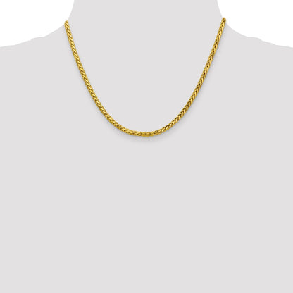 14K Yellow Gold 18 inch 3.1mm Semi-Solid Diamond-cut Wheat with Lobster Clasp Chain Necklace