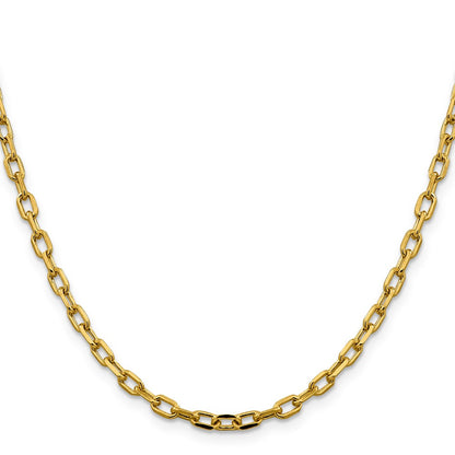 14K Yellow Gold  24 inch 3.7mm Semi-Solid Diamond-cut Open Link Cable with Lobster Clasp Chain Necklace