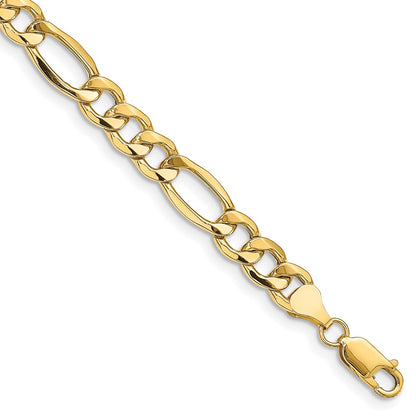 14K Yellow Gold 8 inch 8.5mm Semi-Solid Figaro with Lobster Clasp Bracelet