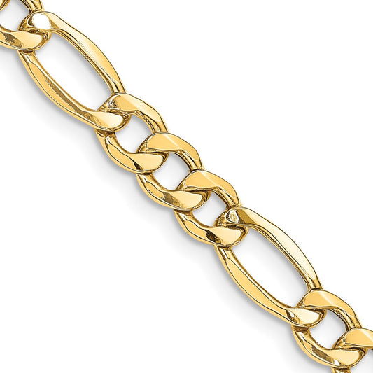 14K Yellow Gold 24 inch 8.5mm Semi-Solid Figaro with Lobster Clasp Chain Necklace