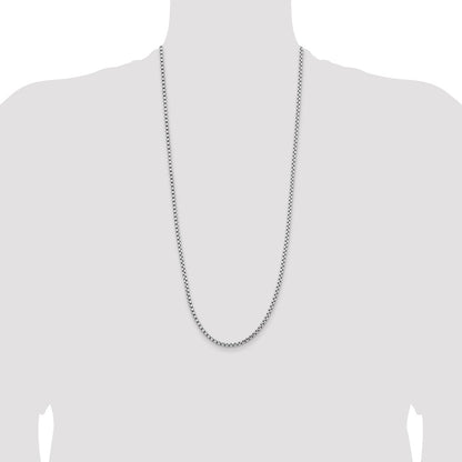 14K White Gold 30 inch 3.6mm Semi-Solid Round Box with Lobster Clasp Chain Necklace