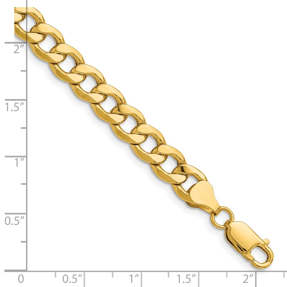14K Yellow Gold 7.5mm Semi-Solid Curb Chain Bracelet
