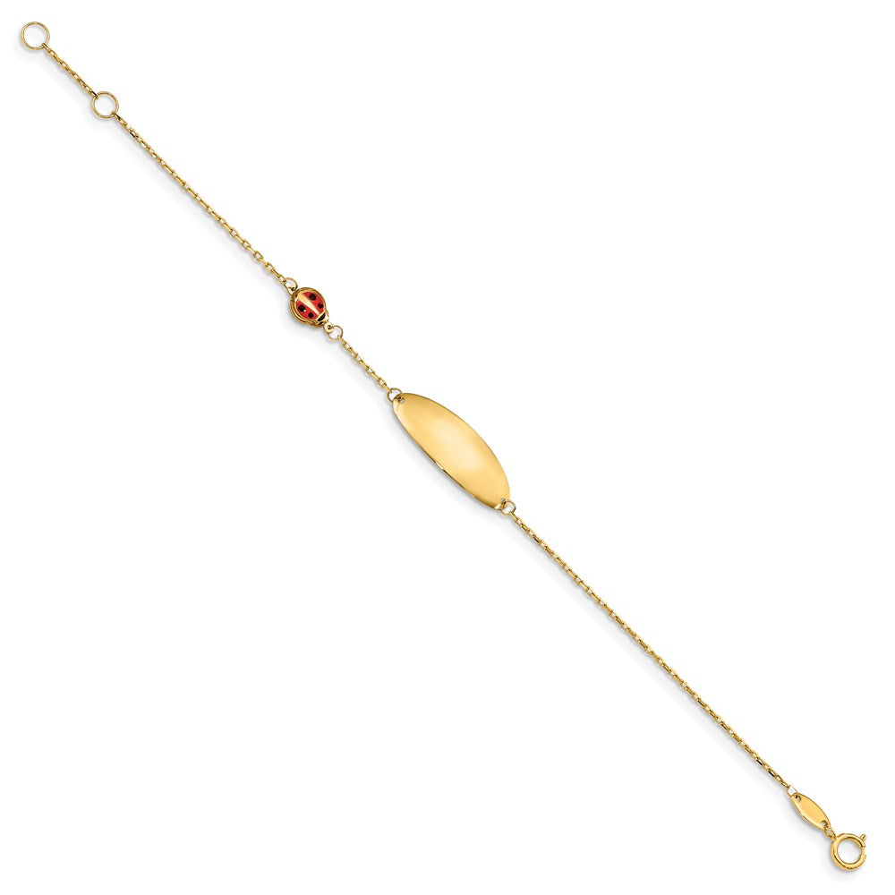 Solid 14K Yellow Gold Children's Enamel Ladybug w/.5in ext. ID Bracelet