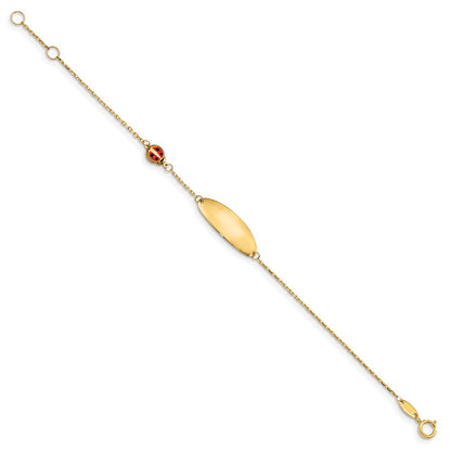 Solid 14K Yellow Gold Children's Enamel Ladybug w/.5in ext. ID Bracelet