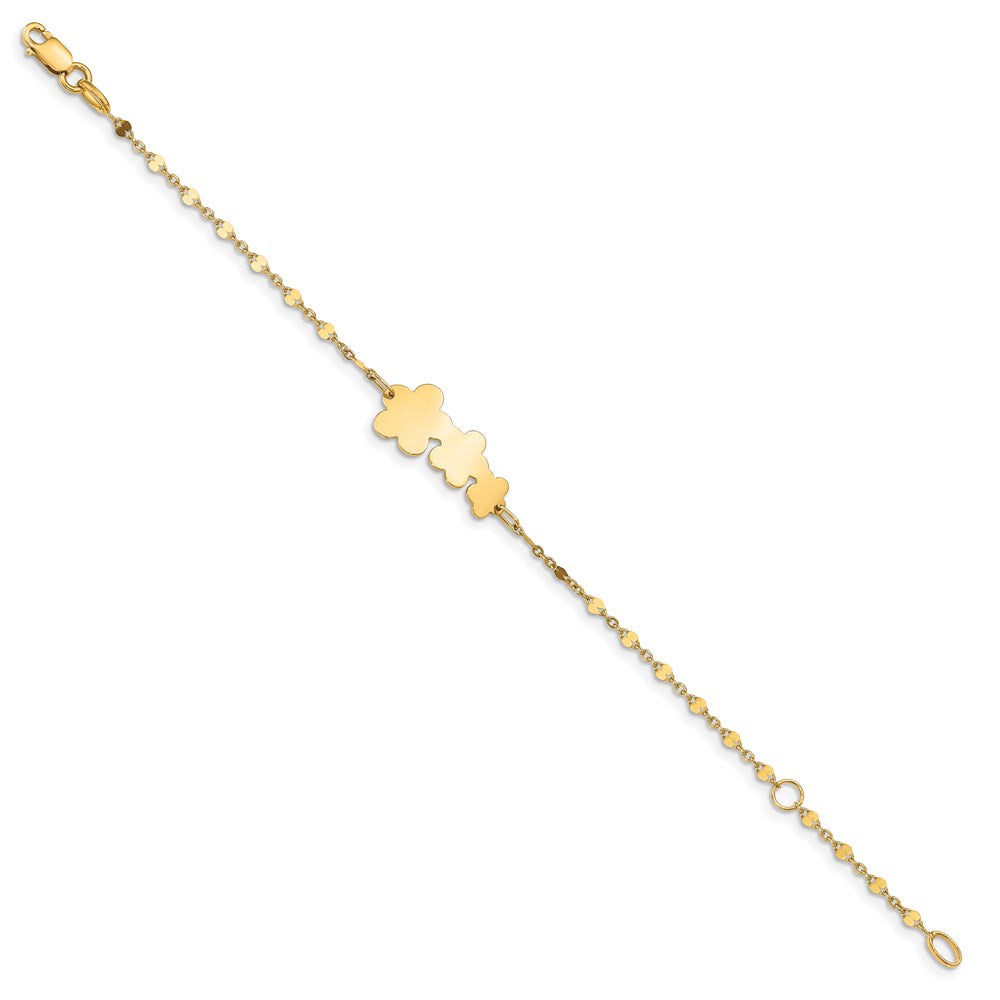 Solid 14K Yellow Gold Children's Polished Flowers w/1 in ext.  Bracelet