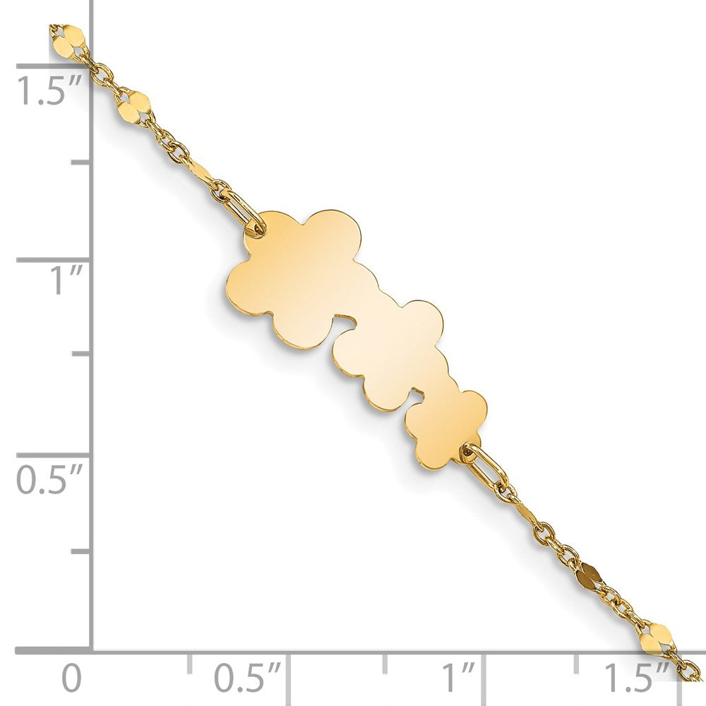 Solid 14K Yellow Gold Children's Polished Flowers w/1 in ext.  Bracelet