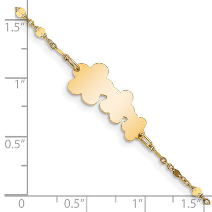Solid 14K Yellow Gold Children's Polished Flowers w/1 in ext.  Bracelet