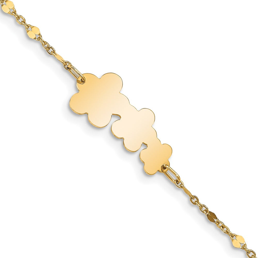 Solid 14K Yellow Gold Children's Polished Flowers w/1 in ext.  Bracelet