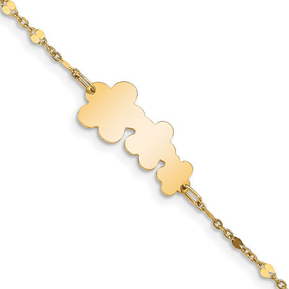 Solid 14K Yellow Gold Children's Polished Flowers w/1 in ext.  Bracelet