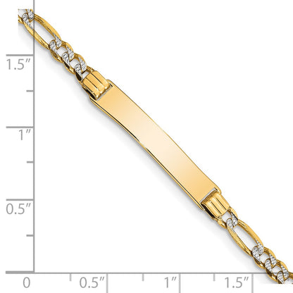 Solid 14K Yellow Gold w/Rhodium Children's Pav¬Ç Figaro Link ID Bracelet