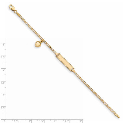 Solid 14K Yellow Gold Dangling Heart Children's Figaro Link ID Bracelet