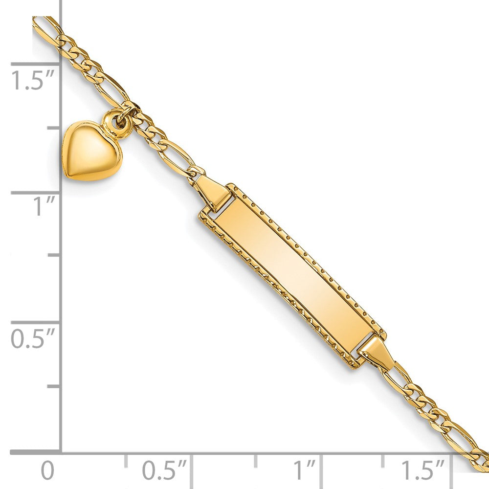 Solid 14K Yellow Gold Dangling Heart Children's Figaro Link ID Bracelet