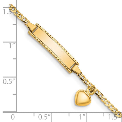 Solid 14K Yellow Gold Children's Heart Dangle Curb Link ID Bracelet