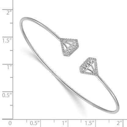 14k White Gold Natural Diamond Gem-Motif Flexible Cuff Bangle
