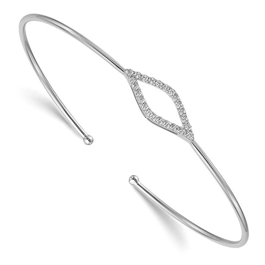 14k White Gold Flexible Natural Diamond Cuff Bangle