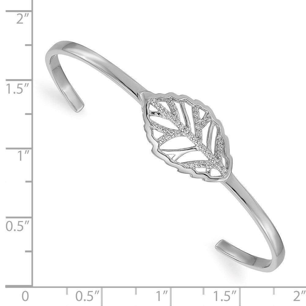 14k White Gold Natural Diamond Leaf Cuff Bangle