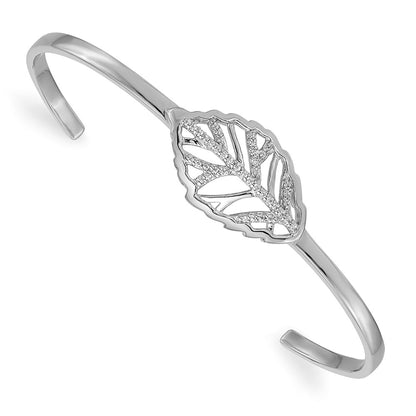 14k White Gold Natural Diamond Leaf Cuff Bangle