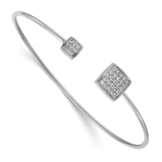 14k White Gold Natural Diamond Squares Flexible Cuff Bangle