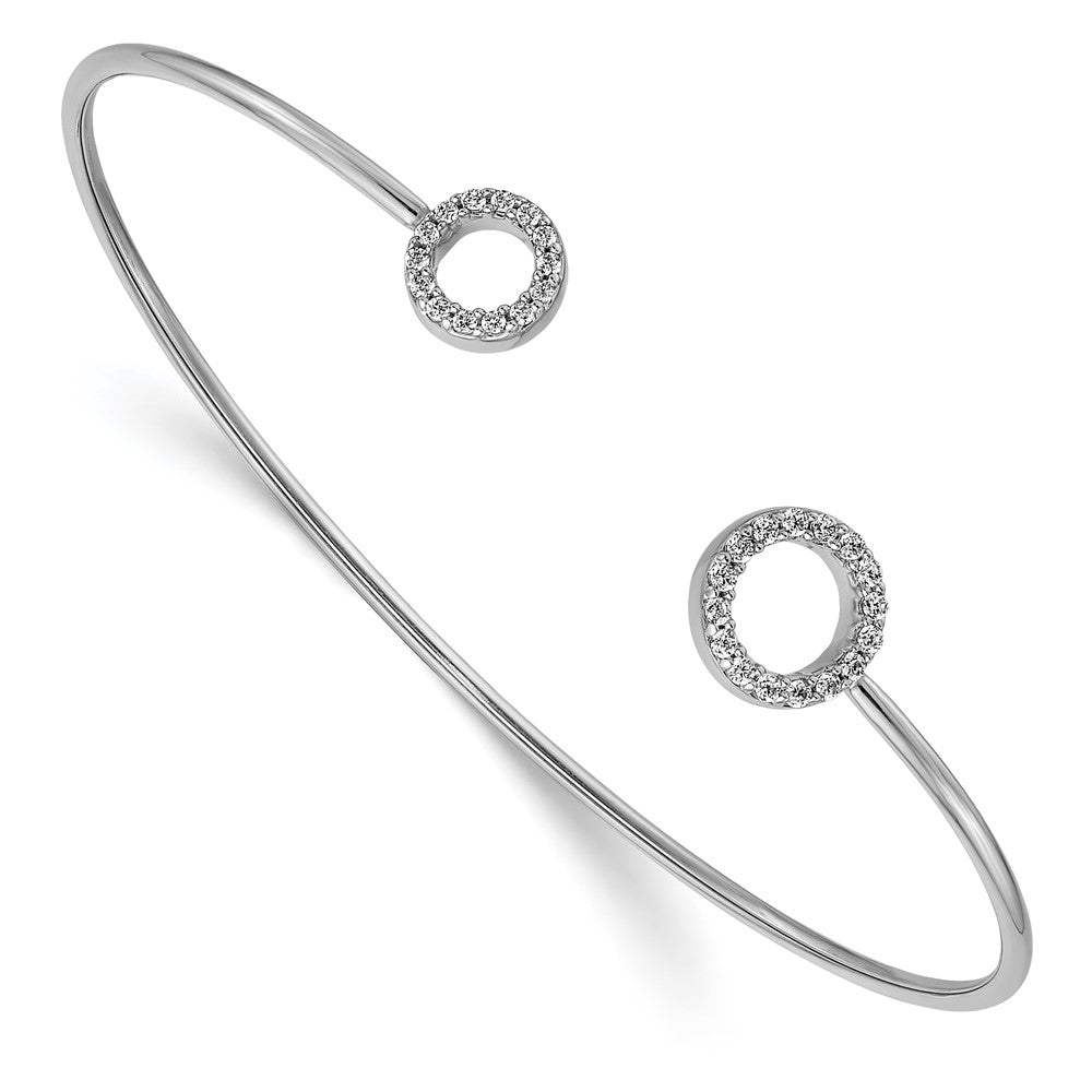 14k White Gold Natural Diamond Circles Flexible Cuff Bangle