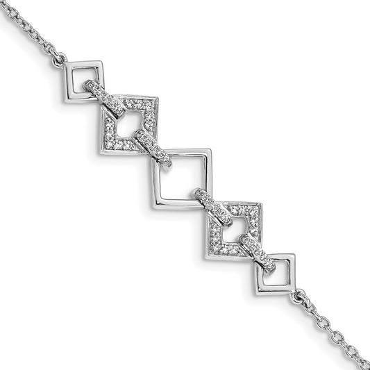 14k White Gold Natural Diamond Squares Bracelet