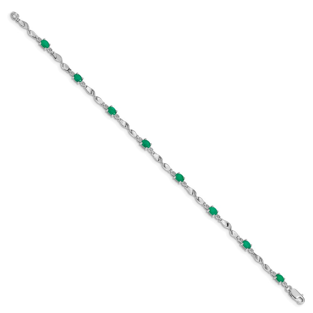 14k White Gold Natural Diamond and Emerald Bracelet