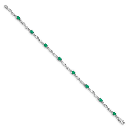 14k White Gold Natural Diamond and Emerald Bracelet