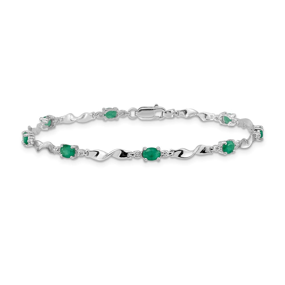 14k White Gold Natural Diamond and Emerald Bracelet